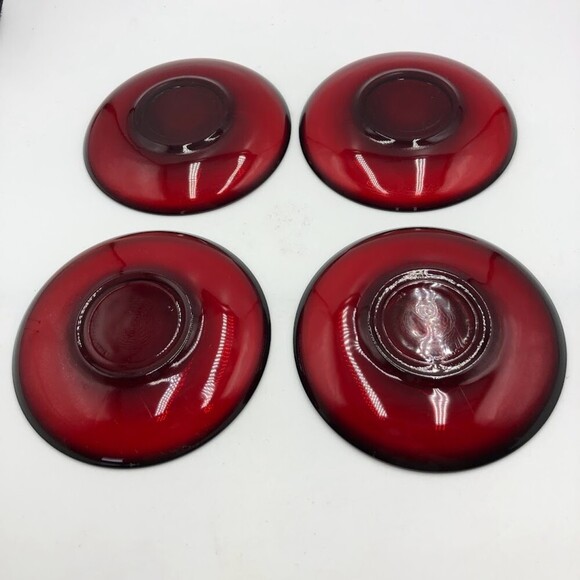 Vintage Set of 4 Ruby Red Glass Tea Cups and Saucers Set ARCOROC France - Picture 7 of 17